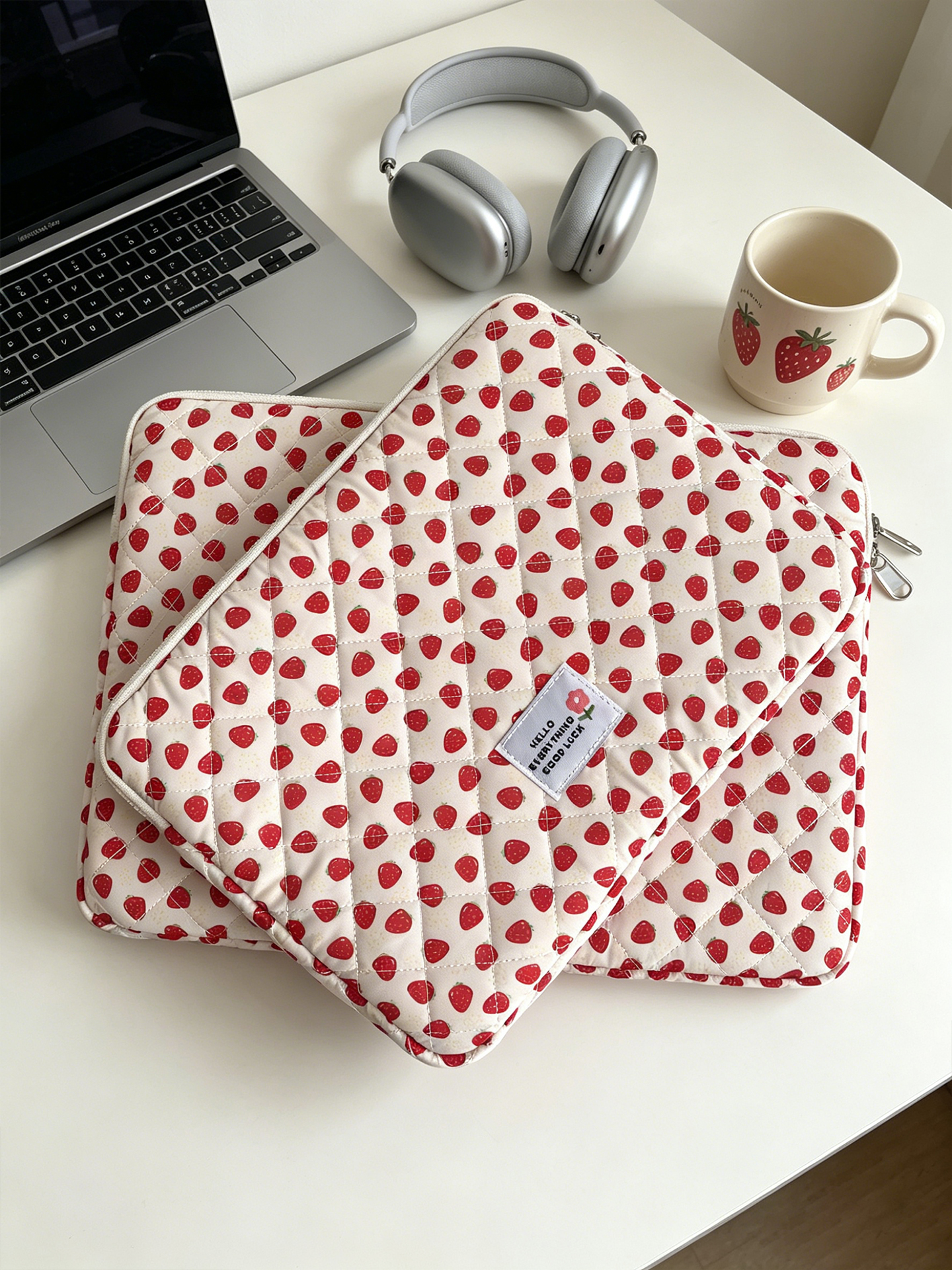Laptop Accessories Sleeve - Sweet Strawberry Pattern Quilted Laptop Sleeve