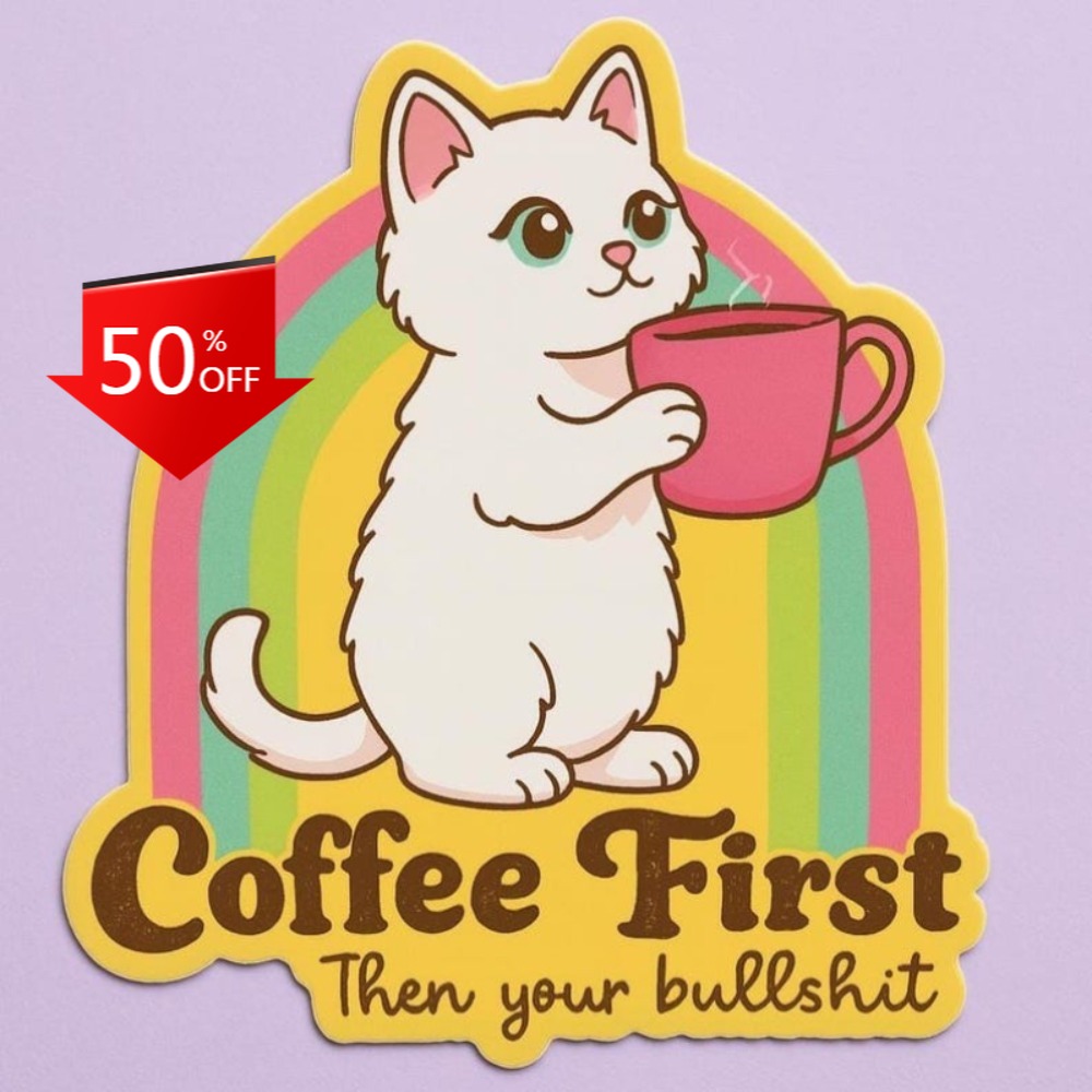 Fun coffee cat stickers Retro  - Laptop Unique Accessories ulasan dan harga