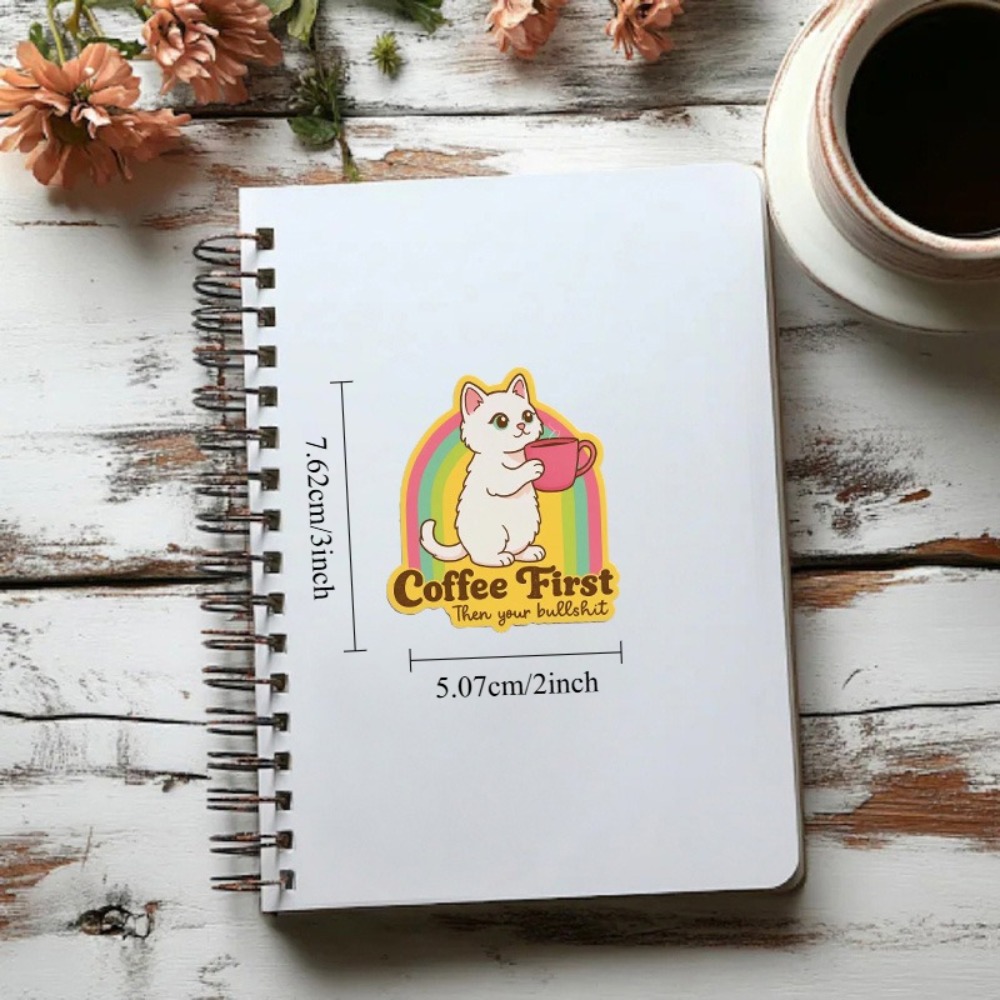 Fun coffee cat stickers Retro  - Laptop Unique Accessories ulasan dan harga