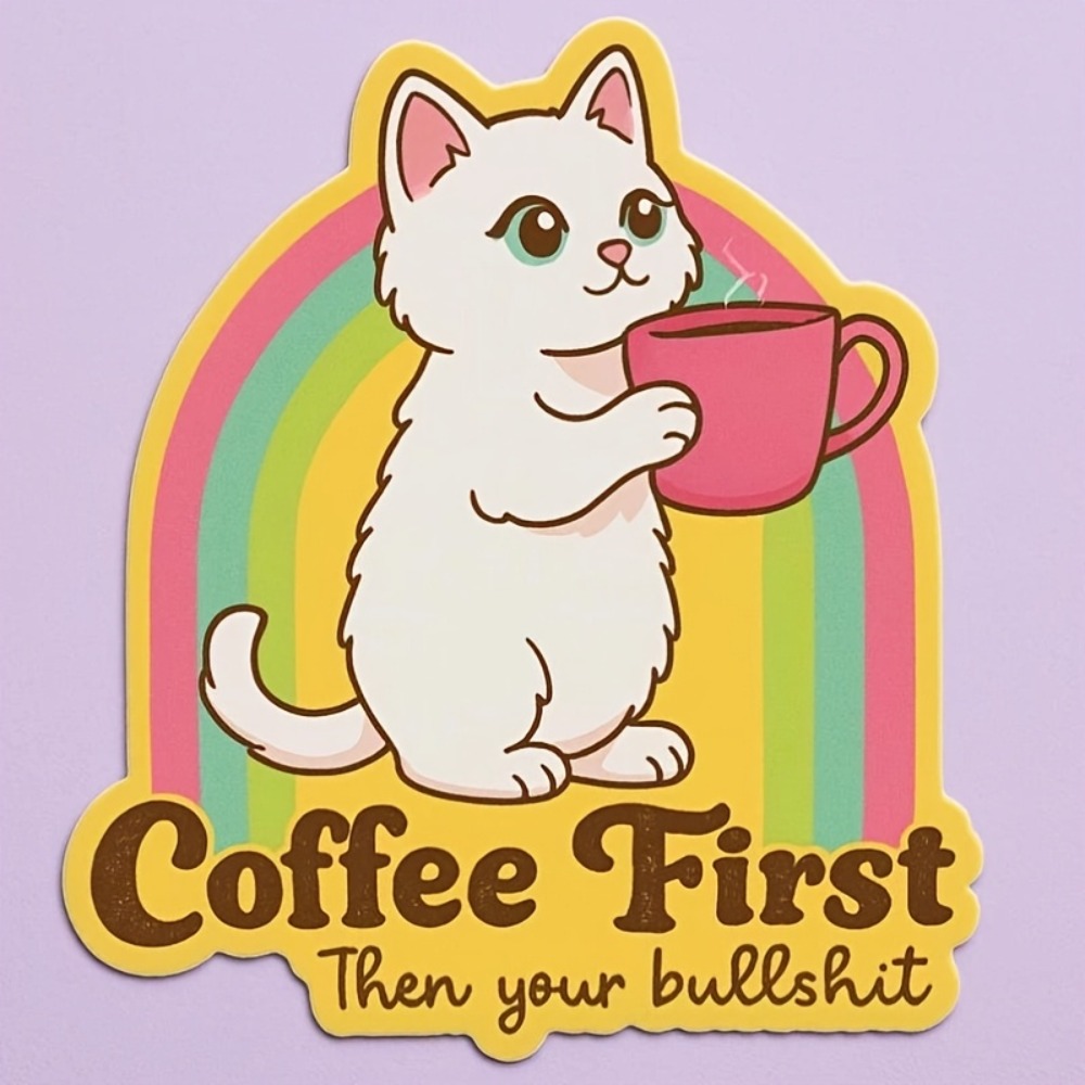 Fun coffee cat stickers Retro  - Laptop Unique Accessories ulasan dan harga